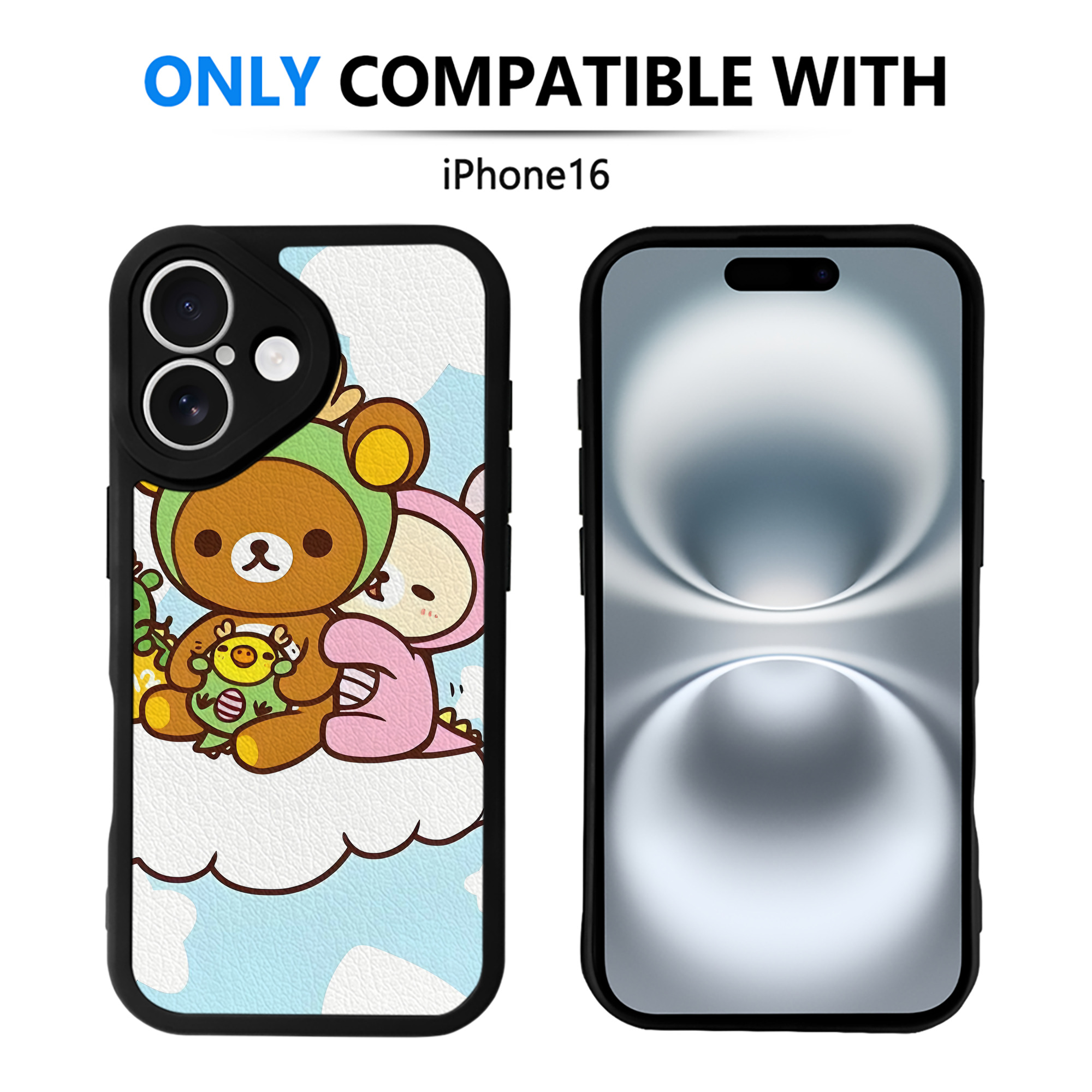 （画像用） リラックマ リラックマ キイロイトリ Rilakkuma Korilakkuma Kiiroitori 【iPhone 16シリーズ対応】シリコンスマホケース（レザー調） 材質：シリコン